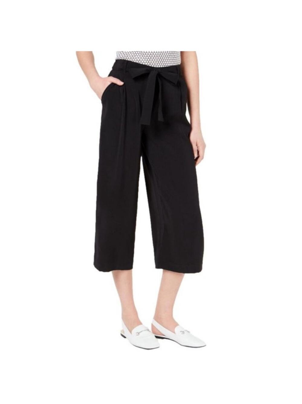 Maison Jules Black Wide Leg Tie Front Capri Pants Sz L